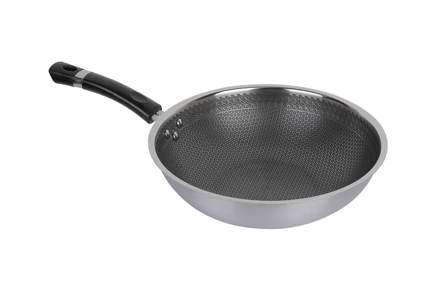 Wok de aço inoxidável CF30C-CJ538 com tampa de vidro, revestimento antiaderente gravado, resistente a arranhões, doméstico